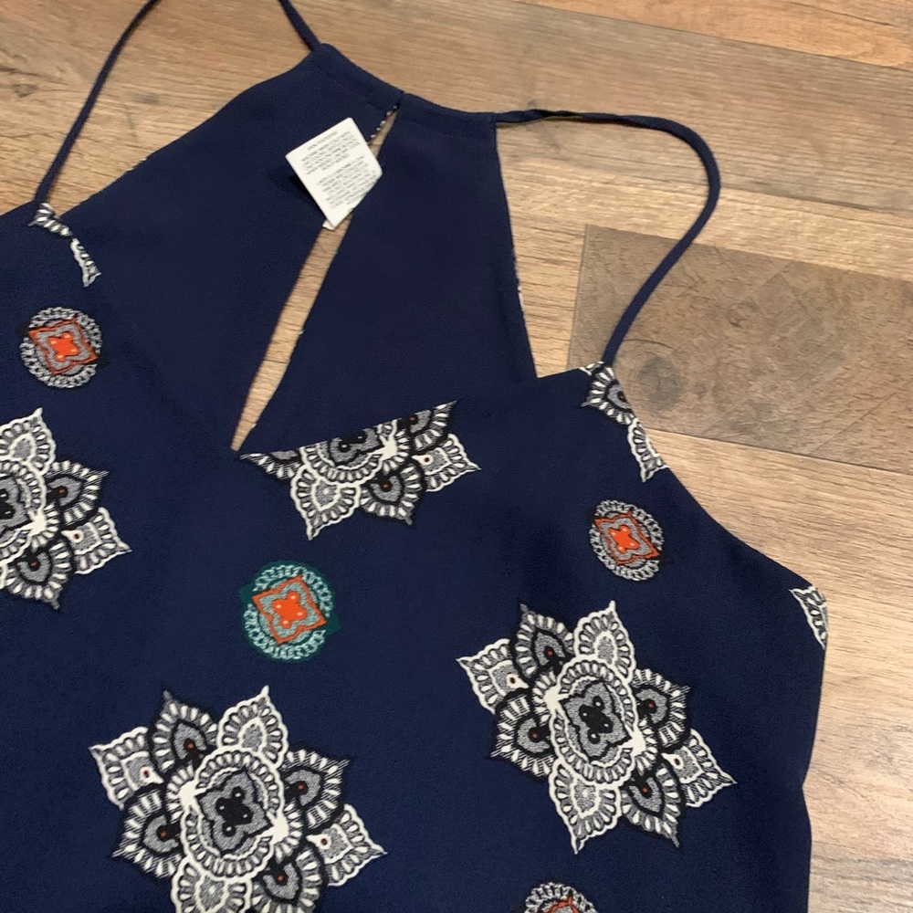 Express Navy Patterned Barcelona Cami Blouse - image 2